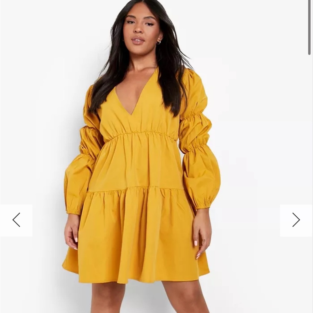 Yellow Long Sleeve Mini Dress